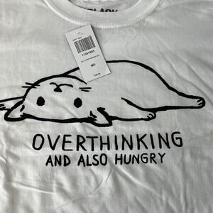 Hot Topic Black Matter Overthinking Cat T-Shirt By Fox Shiver White Black Medium
